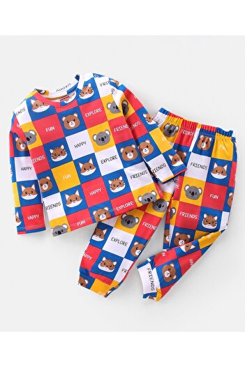 Babyhug Babyhug Cotton Knit Full Sleeves Night Suit With Animals Print - White & Blue