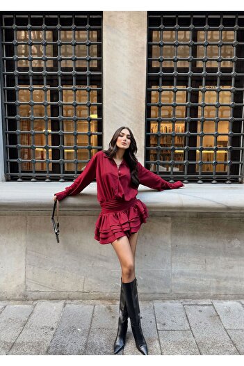 Sindimoda Yeni Sezon Fırfır Detaylı Mini Elbise