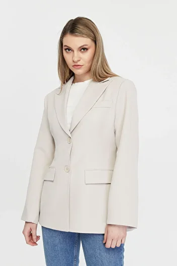 Bolivente Stone Regular Lined Double Breasted Closure Woven Blazer Jacket
