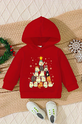ADABEBEK New Year's Printed Baby Sweatshirt - Tree Kitten Patterned 10154