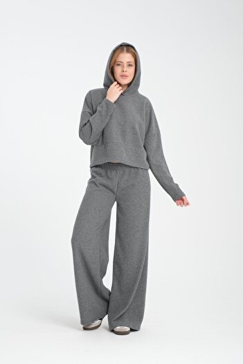 Store Kadın Alt Üst Takım - Kapüşonlu Sweatshirt ve Palazzo Pantolon