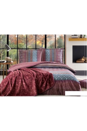Özdilek Özdilek Trendy Double Duvet Cover Set with Blanket-Mimbre Burgundy