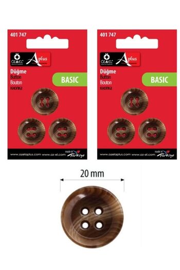 ÖZ-EL AŞ 6 Brown Buttons - 20 Mm, Skirt and Sweater Buttons 401 747
