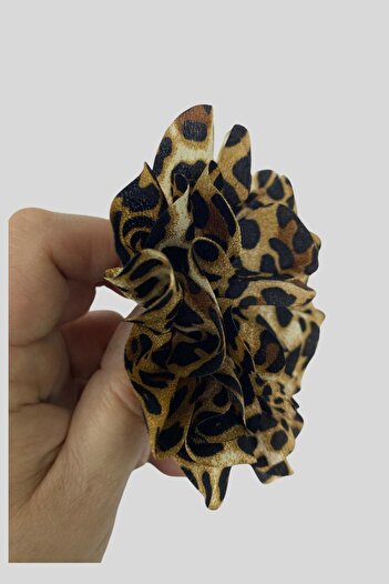 Seamoda Leopar Desen Şifon Kumaş Yaka  İğnesi Broş-KAHVE