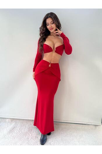pink life Red Buckle Micro Fabric Maxi Double Set