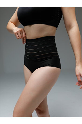 MİSTİRİK Buturo Model Large Size High Waisted Shaping Elastic Corset Slip Panties Black Color
