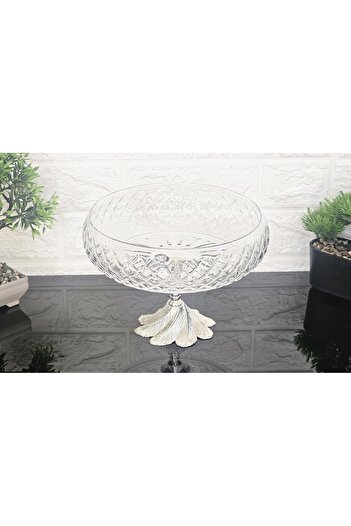 atabey home collection Lotus Crystal 24 cm Square Cutout Decor Silver Semerkand Foot Lattice Salad Bowl