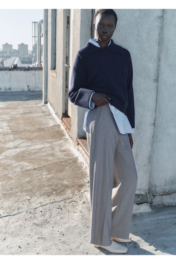 MANGO Woman Slim Stripe Wideleg Pants