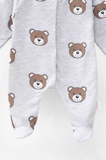 dinamik çocuk Fine Available 100% Cotton Romper for Newborn Baby Boy - Teddy Bear Print, Front Snaps