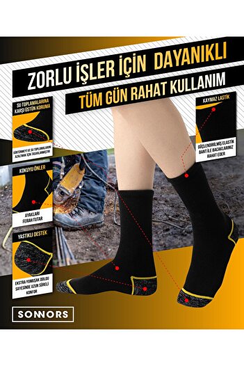 SONNORS 3 Çift Termal Outdoor Kamp Çorapları Pamuklu Yastıklı Nefes Alabilen, Erkek Kadın Siyah