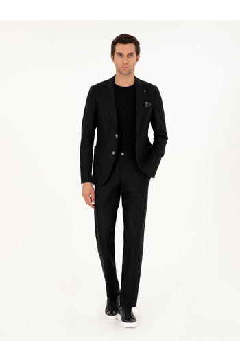 Cacharel Siyah Slim Fit Kaşmir Karışımlı Takım Elbise 50296763-VR046