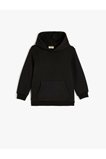 Koton Kangaroo Pocket Long Sleeve Raster Basic Hooded Sweatshirt