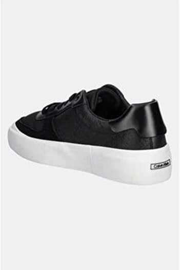 Calvin Klein Black Leather Sneaker with Ck Monogram Logo - Comfortable Sole, Wedge Heel, Hw0Hw02293-0Gr