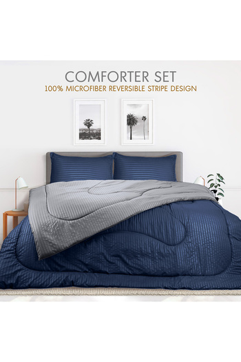 Hotel Linen Klub Stripe Reversible  Comforter Set- Ultra Soft  Microfiber Fabric, Soft Siliconized Fiber Filling