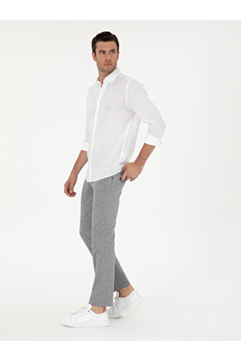 Cacharel Açık Gri Slim Fit Yün Karışımlı Çizgili Pantolon 50284809-VR001