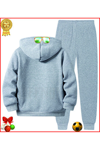 HOFFNUNG Ny New York Grey Printed Full Hoodie Tracksuit Set