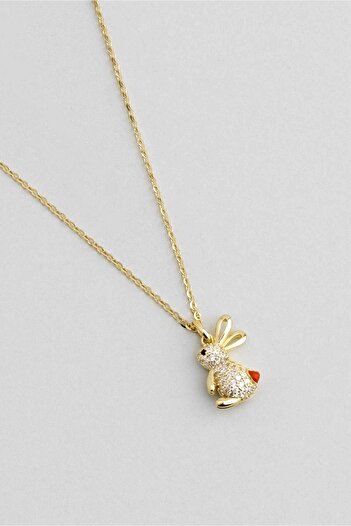 So CHIC... Happy Bunny 18 Ayar Sarı Altın Kaplama 48 Cm Gümüş Minimal Kolye