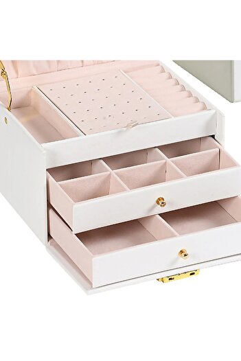 Schulzz Three Layer Locked Multifunctional Portable Ring Earrings Necklace Jewelry Jewelry Box