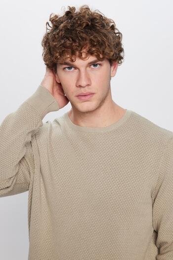 Tudors Slim Fit Crew Neck Honeycomb Patterned Men's Sweater