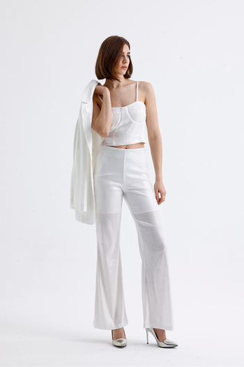 Sense White Sequined Evening Dress Blouse - Bust35066