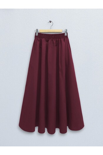 Modamorfo Elastic Waist Double Pocket Poplin Flared Skirt - Burgundy