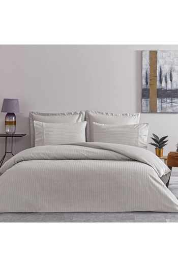 Taç King Size Grey Satin Stripe Basic Crown Duvet Cover Set