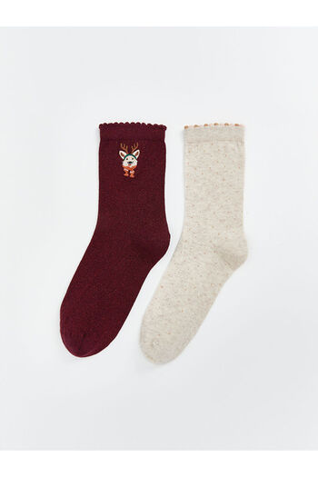 LC Waikiki Lcw Dream Burgundy Christmas Themed Women's Socks 2 Pack