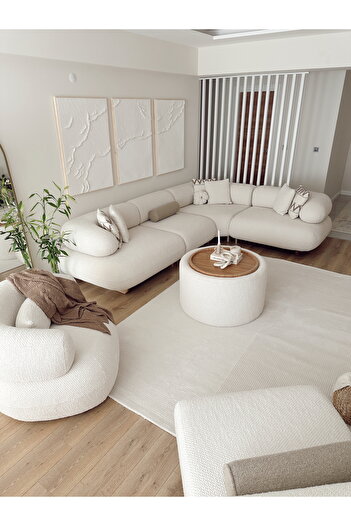 ESSENSE RUBİ İskandinav Dokuma Krem Yumuşak Peluş Bukle Salon Halısı Yolluk Halı Çocuk Halısı