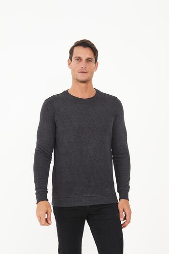 Maccali Ανδρικό NeoFlex Crew Neck με μοτίβο μακρύ βασικό φούτερ από ανθρακί