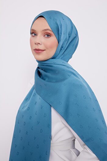 Levidor Water Green Lvd Printed Blue Jacquard Shawl