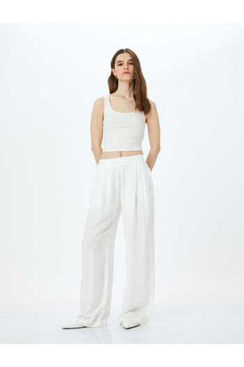 Koton Half Lined Pleat Detailed Viscose Palazzo Trousers