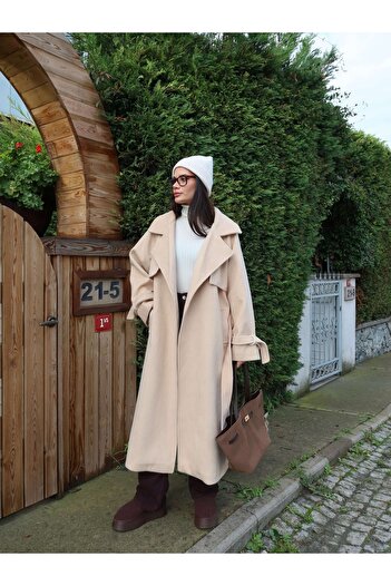 ESRAHELVACI Double Breasted Sleeve Belted Belted Wool Coat