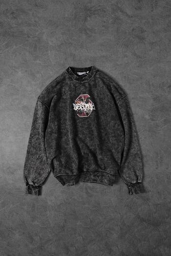 Slatra Men's Gray Desire Washed Crew Neck Oversize Sweatshirt