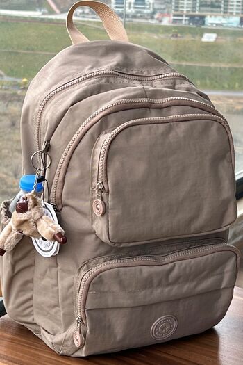 MORCA Milk Coffee Backpack Crinkle Fabric Special Water Resistant Crinkle Laptop Travel Backpack