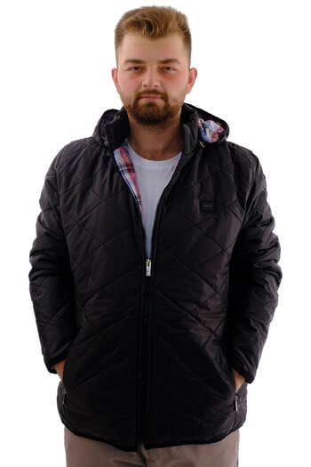 ModeXL Ανδρικό καπιτονέ παλτό - Plus Size, Hooded, Anthracite U24606