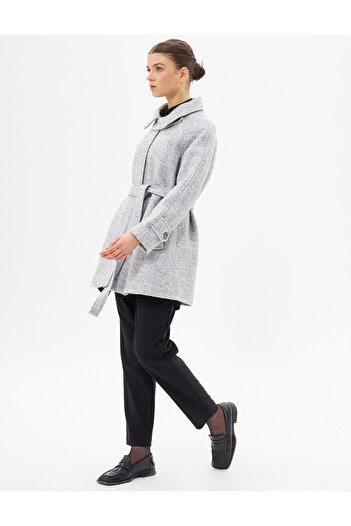 Kayra Gray Coat with Pocket Detail and Belt