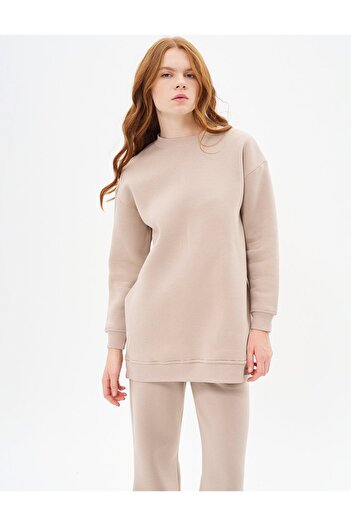 Kayra Stone Color Crew Neck 3 Thread Sweatshirt