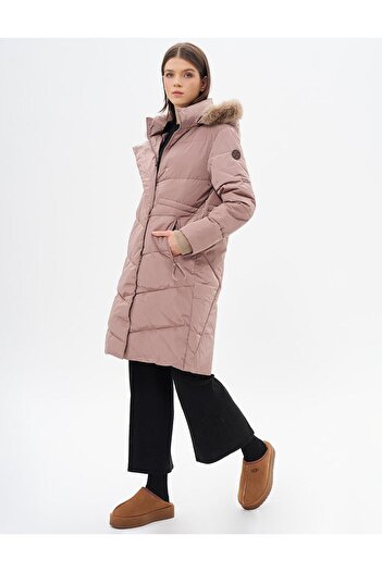 Kayra Beige Quilted Coat - Zippered and Pocket Detail