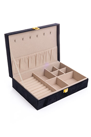 Ecrou Multi Compartment Black Velvet Jewelry Accessory Box Organizer Organizer 28 X 19 X 7 cm