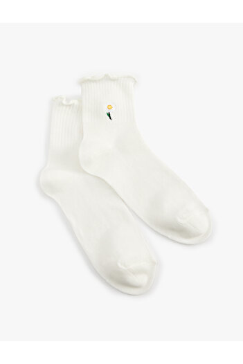 Koton Daisy Embroidered Ruffle Socks