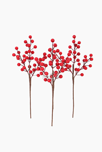 Yapay Çiçek Deposu Artificial Mini Dal Kokina 35 cm Red Set of 3