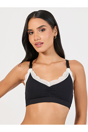 Styli Padded Contrast Lace Trim Cotton Maternity Breast Feeding Bra