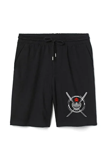 Tshirthane Ghost of Tsushima Samurai Mask Men's Black Shorts