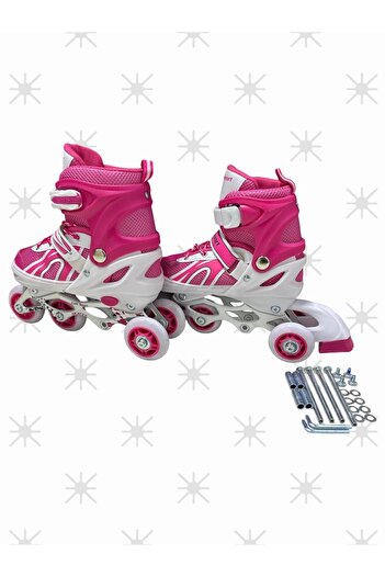 CAN OYUNCAK Adjustable Kids Skates 2+2 Wheel Practice Wheel and Number Adjustable Beginner Skates M (35-38)