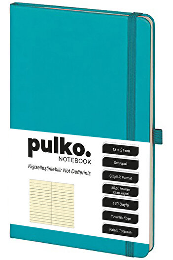 PULKO Notebook Creme Paper with Turquoise Lines - 13X21Cm, Hard Cover, 160 Sheets Note Book