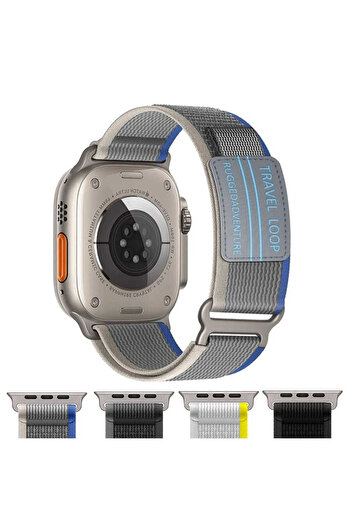 PSGT Apple Watch için Naylon Spor 42-44-45-49mm'ye Uygun Sihirli Bant Kapatmalı Ayarlanabilir s10-46mm