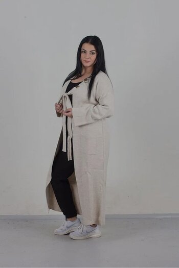 Truva XXL Large Size Front Tie Knitwear Cardigan