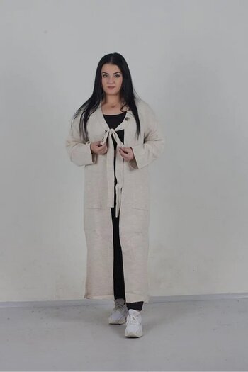 Truva XXL Large Size Front Tie Knitwear Cardigan