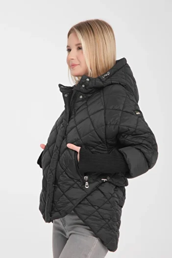 G-FOX Women's Fixed Hooded Knitwear Rib Detailed Quilted Sports down Coat - Stylish and Warm Design 8704