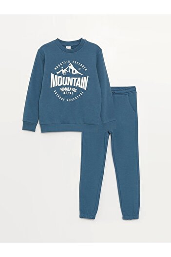LC Waikiki Lcw Kids Petrol Crew Neck με στάμπα μακρυμάνικο αγόρι φούτερ και φούτερ